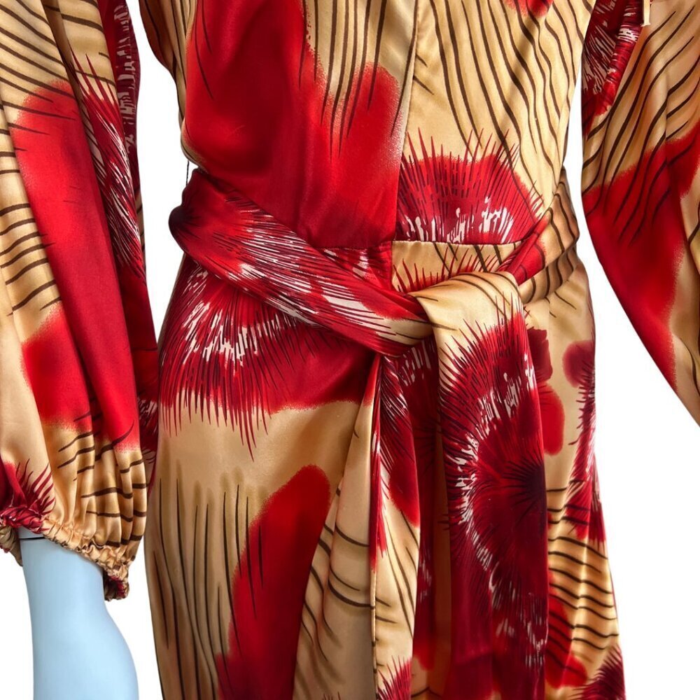 Vintage Tracy Feith Red Printed Silk Dress Size S - Picture 9 of 11